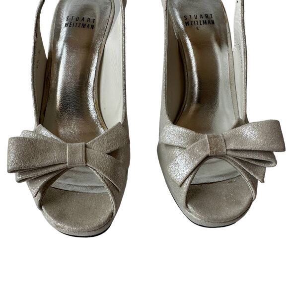 Stuart Weitzman Heels Tarot Silver Glazed Lame Leather Pumps Women's Size 6.5 - Picture 8 of 11